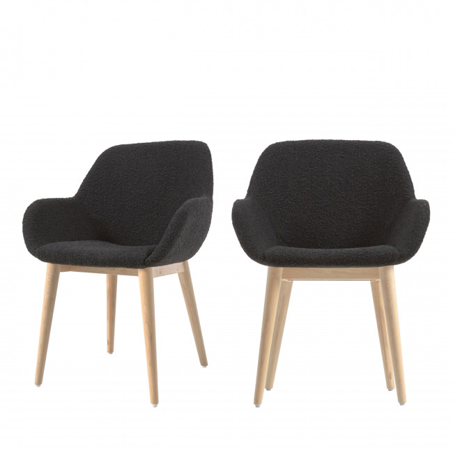 Konna - 2 chaises en tissu bouclette et bois