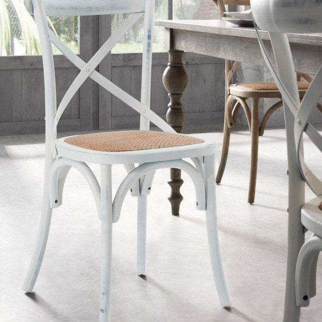 Alsie - Lot de 2 chaises bistrot en bois massif et rotin