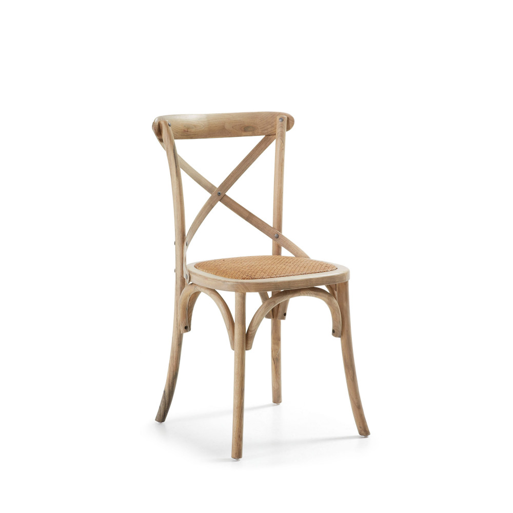 alsie - lot de 2 chaises bistrot en bois massif et rotin - couleur - bois clair