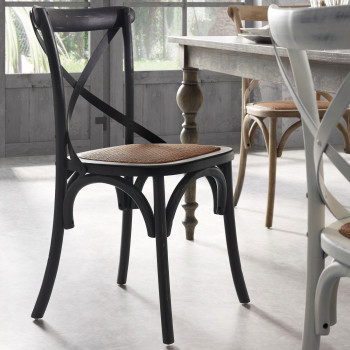 Alsie - Lot de 2 chaises bistrot en bois massif et rotin