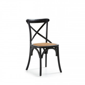 Alsie - Lot de 2 chaises bistrot en bois massif et rotin