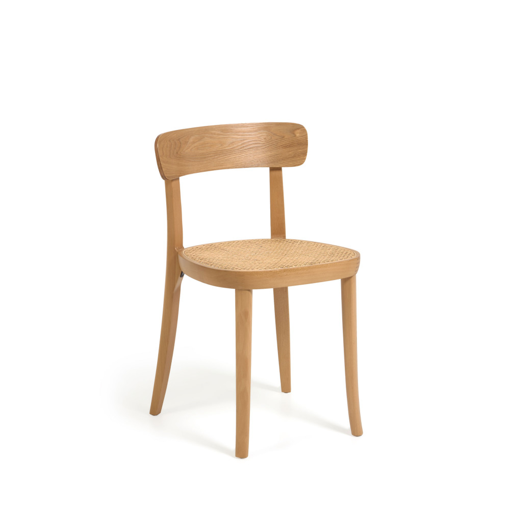 romane - lot de 2 chaises bistrot en bois massif et rotin - couleur - bois clair