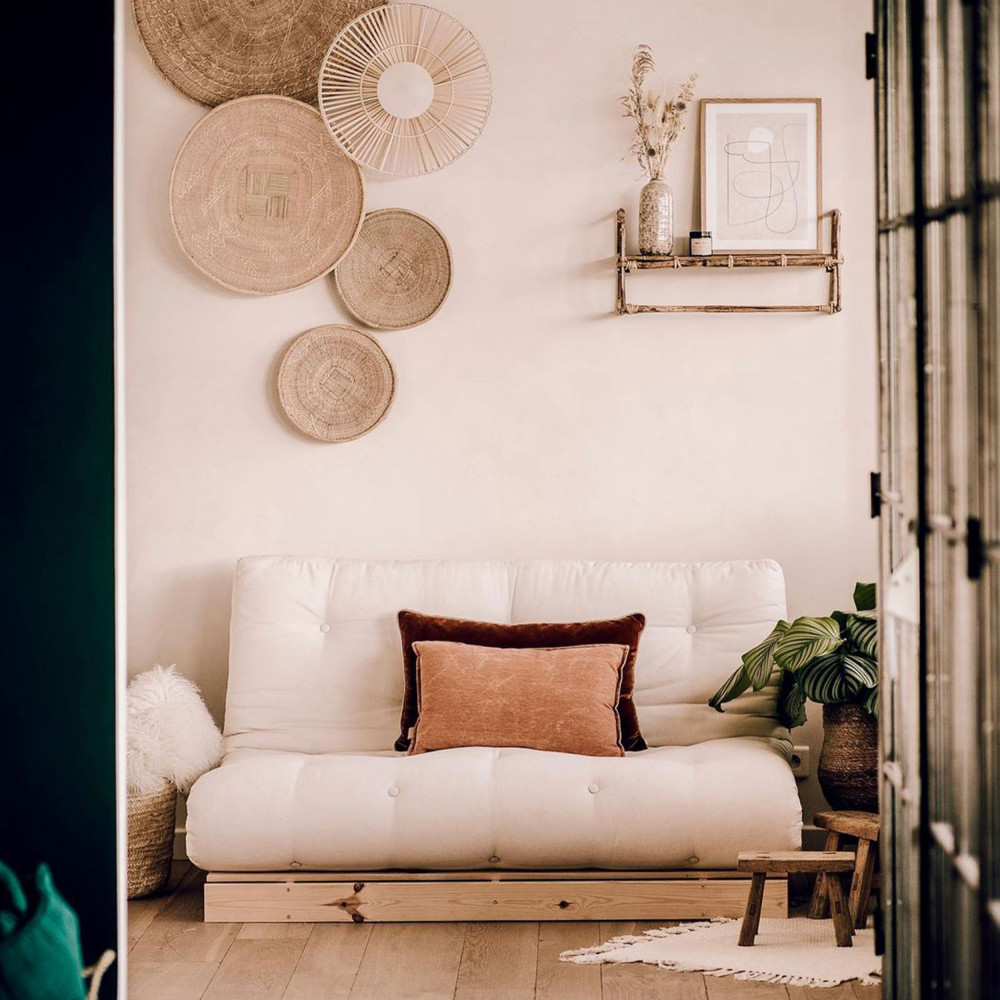 Roots - Canapé convertible 140x200cm en bois naturel et tissu