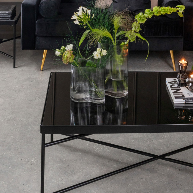 Smooth - Table basse carrée en verre et métal 80x80cm