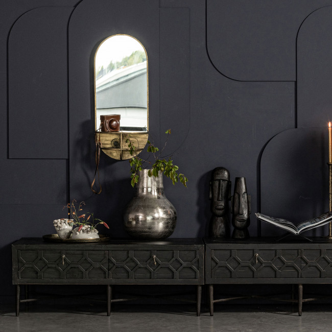 Look - Miroir ovale avec étagère en laiton