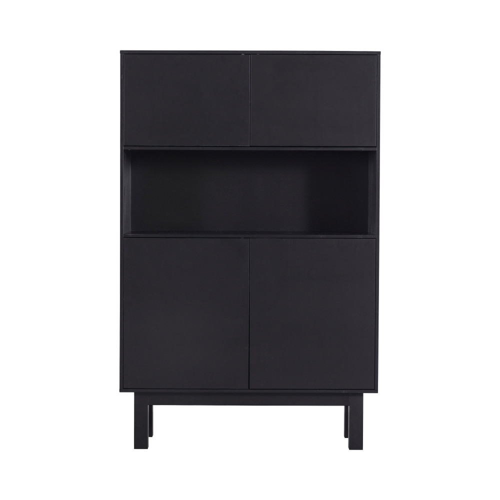 Finca - Buffet haut en bois massif de pin L110cm - Couleur - Noir