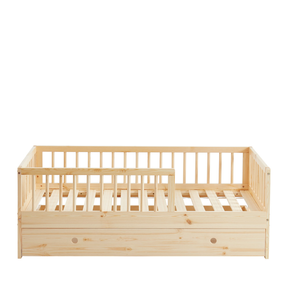 Sasha - Cadre de lit pour enfant en bois massif avec tiroir 70x140cm - Couleur - Bois clair