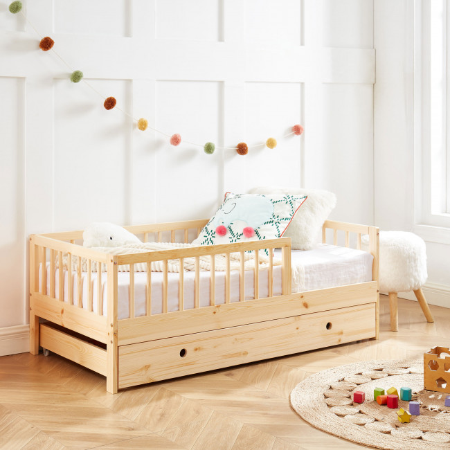 Sasha - Cadre de lit pour enfant en bois massif avec tiroir 70x140cm