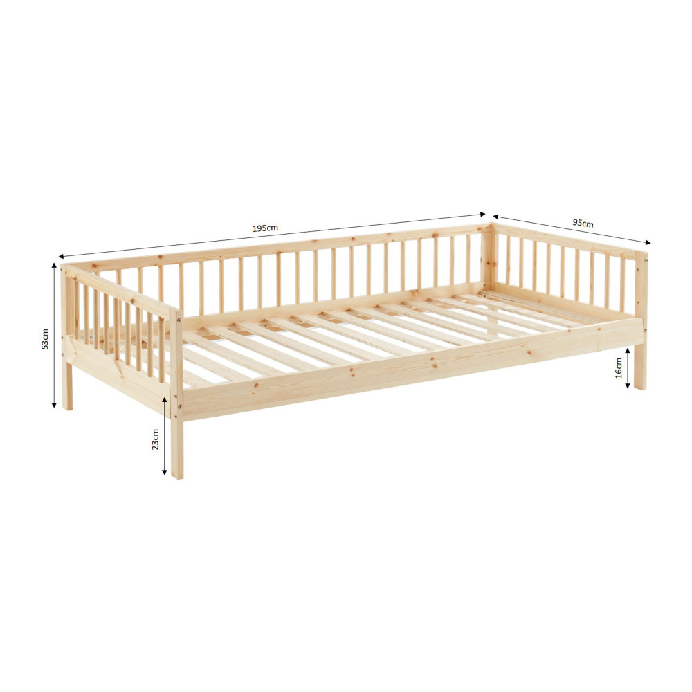 Cadre de lit pour enfant en bois massif 90x190cm - SASHA