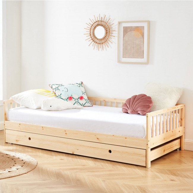 Sasha - Cadre de lit pour enfant en bois massif avec tiroir 90x190cm