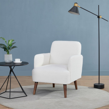 Brooks - Fauteuil rétro en tissu bouclette pieds bois foncé
