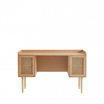 Bombong - Bureau 2 portes en bois et cannage L130cm