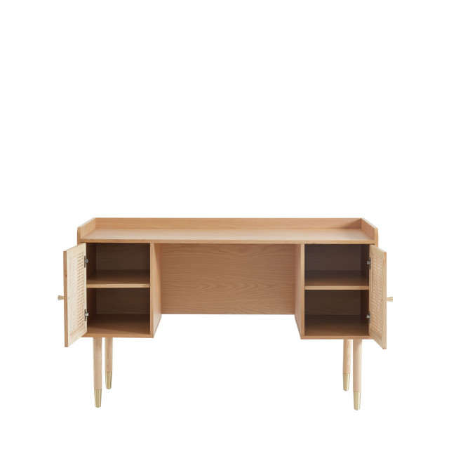 Bombong - Bureau 2 portes en bois et cannage L130cm