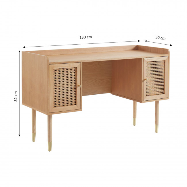 Bombong - Bureau 2 portes en bois et cannage L130cm