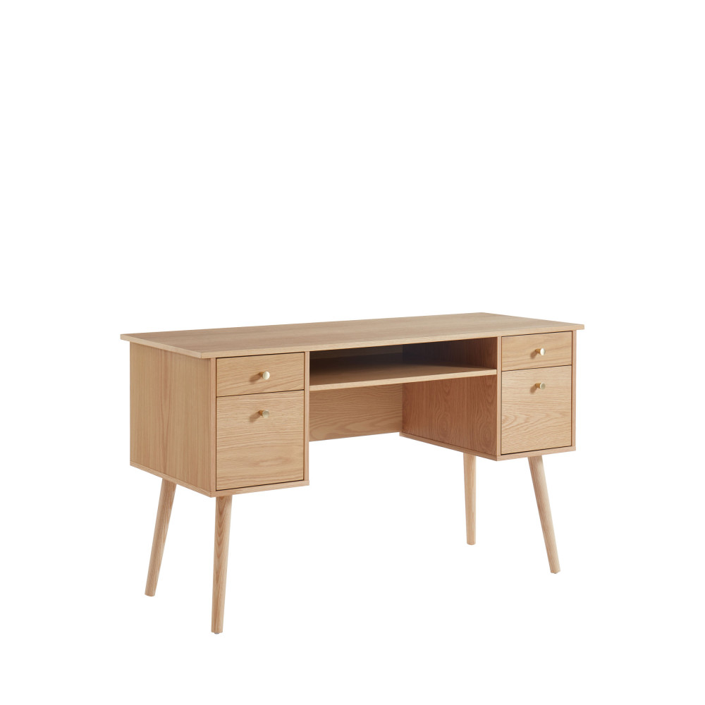 Bureau avec rangement modulable en bois clair et blanc moderne