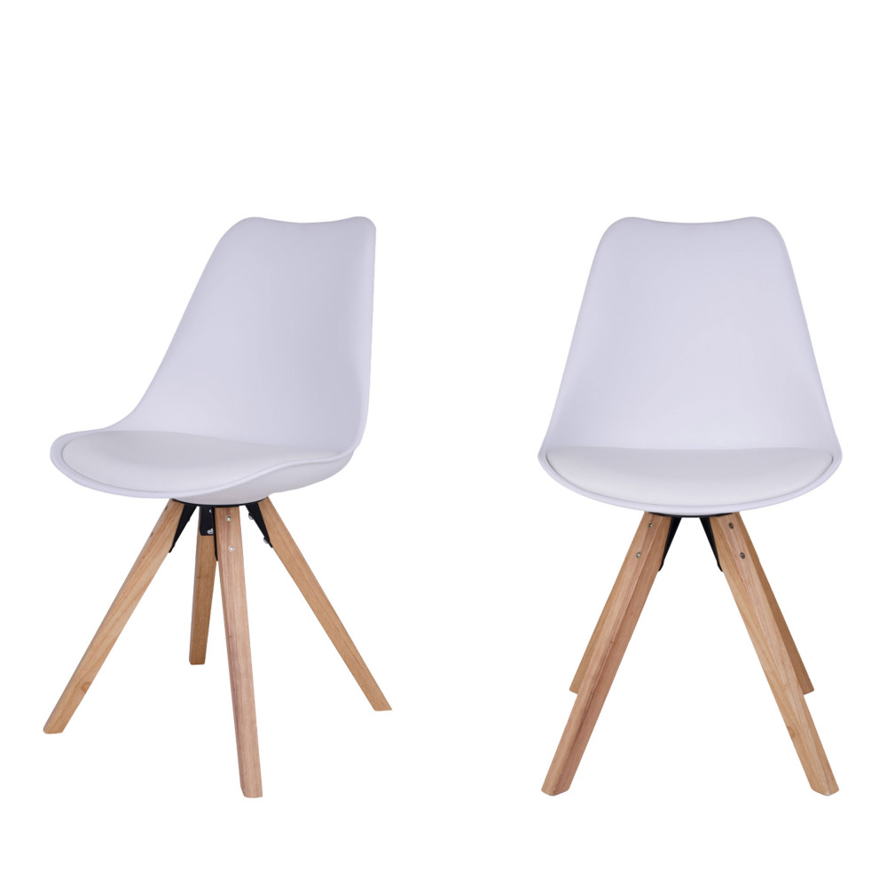 Bergen - Lot de 2 chaises en simili et pieds en bois naturel - Couleur - Blanc