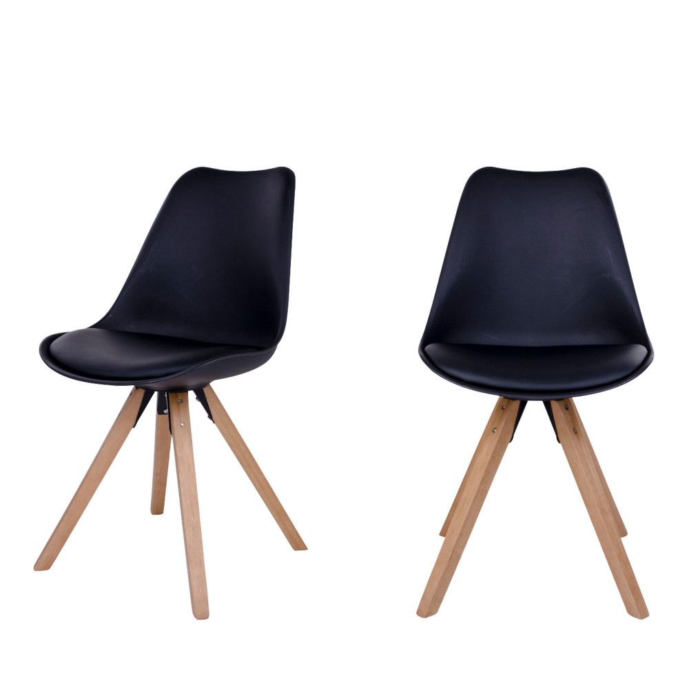 Bergen - Lot de 2 chaises en simili et pieds en bois naturel - Couleur - Noir