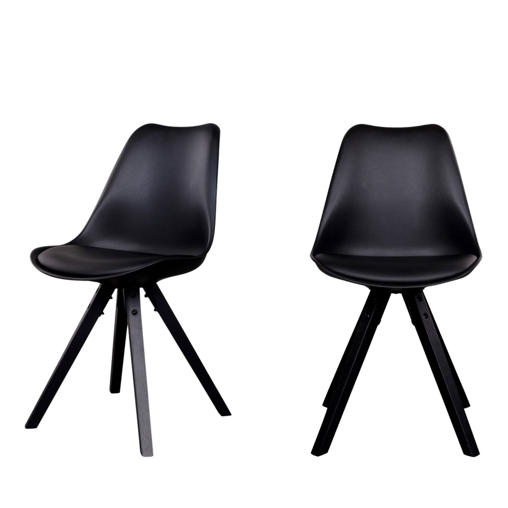 Bergen - Lot de 2 chaises en simili et pieds en bois - Couleur - Noir