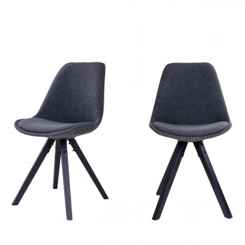 Bergen - Lot de 2 chaises en tissu et pieds en bois noir