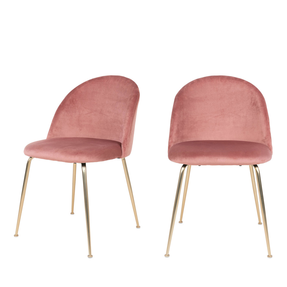 Geneve - Lot de 2 chaises en velours et pieds dorés - Couleur - Rose