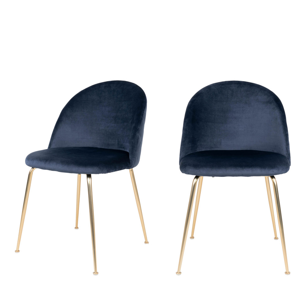 Geneve - Lot de 2 chaises en velours et pieds dorés - Couleur - Bleu marine
