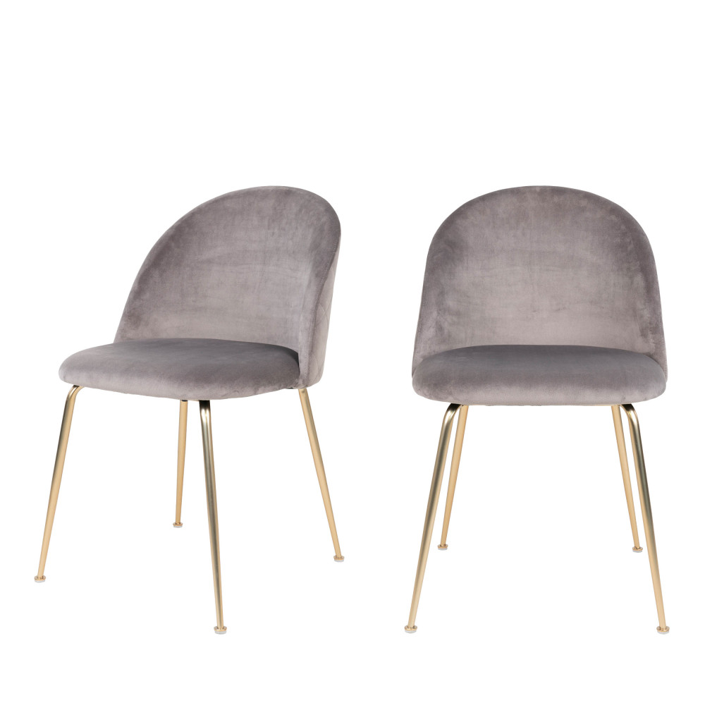 Geneve - Lot de 2 chaises en velours et pieds dorés - Couleur - Gris clair