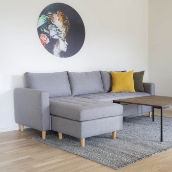 Firenze - Canapé d'angle réversible en tissu et pieds en bois naturel L219cm