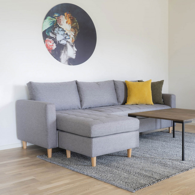 Firenze - Canapé d'angle réversible en tissu et pieds en bois naturel L219cm