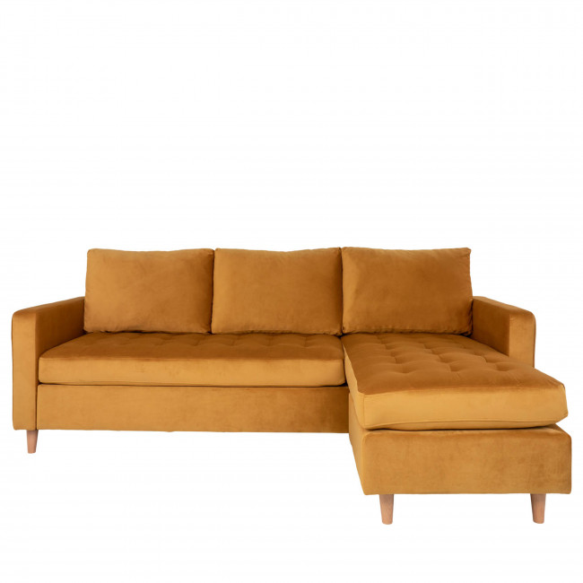 Firenze - Canapé d'angle réversible en velours et pieds en bois naturel L219cm