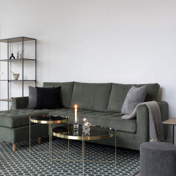 Firenze - Canapé d'angle réversible en velours côtelé et pieds en bois naturel L219cm