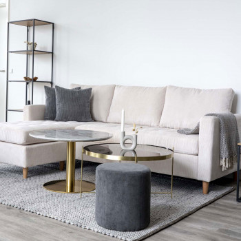 Firenze - Canapé d'angle réversible en velours côtelé et pieds en bois naturel L219cm