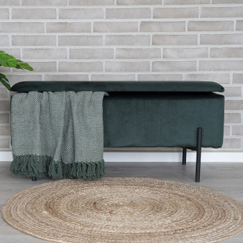 Watford - Banc avec coffre de rangement en velours et métal