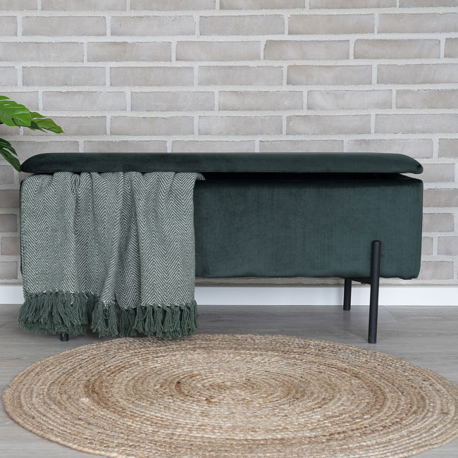 Watford - Banc avec coffre de rangement en velours et métal
