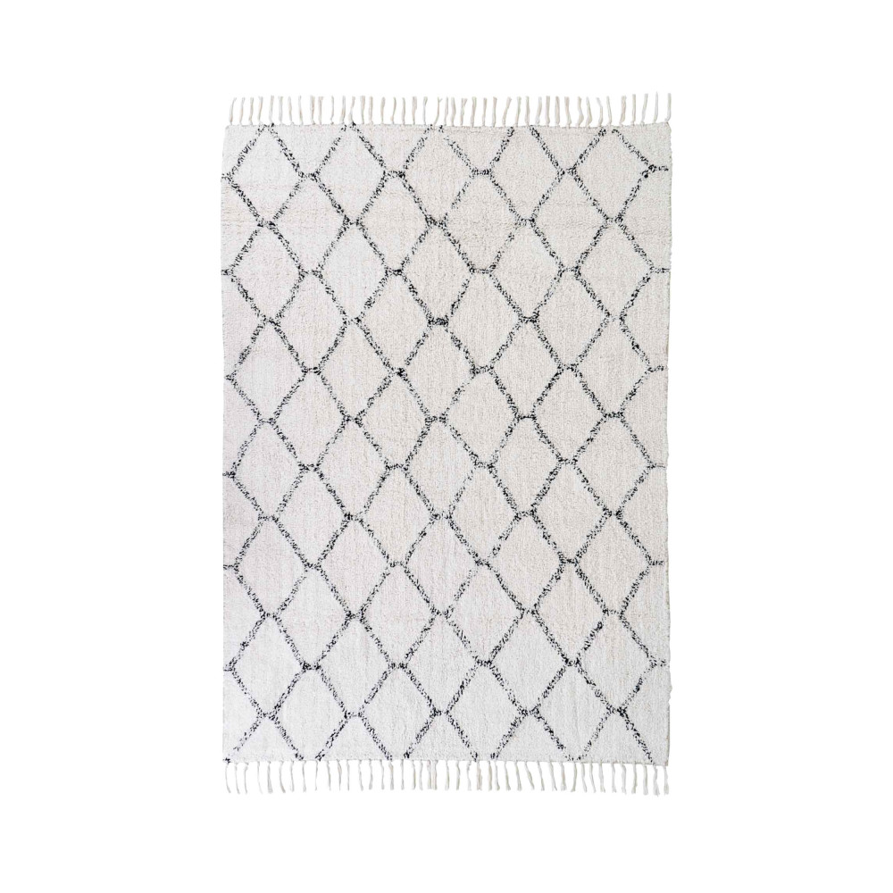 Goa - Tapis en coton d'inspiration berbère - Couleur - Blanc / Noir, Dimensions - 180x120cm