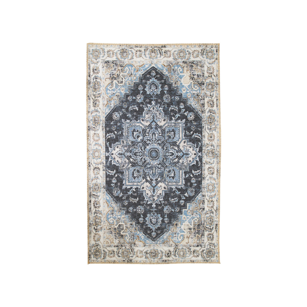 Havana III - Tapis vintage en chenille - Couleur - Bleu / Beige, Dimensions - 160x230 cm