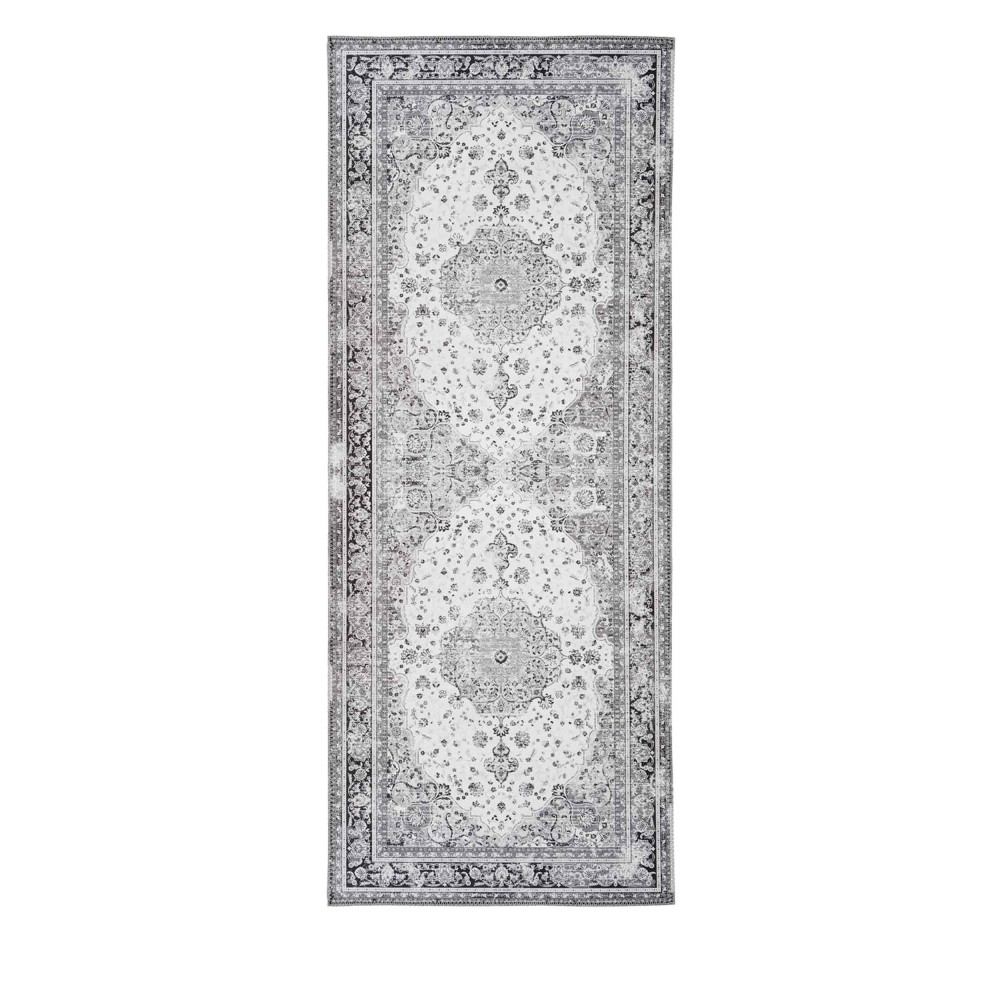 Havana VIII - Tapis de couloir vintage en chenille - Couleur - Noir / Blanc, Dimensions - 80x200 cm