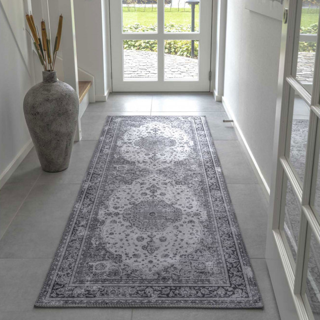 Havana – Tapis vintage en chenille noir et blanc