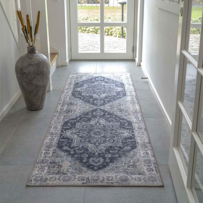 Havana – Tapis vintage en chenille bleu