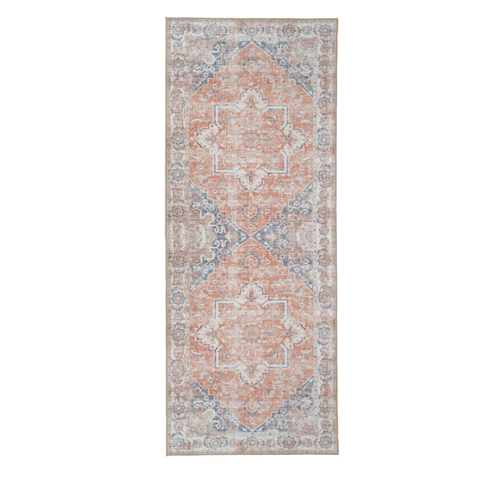 Havana VII - Tapis de couloir vintage en chenille - Couleur - Orange / bleu, Dimensions - 80x200 cm