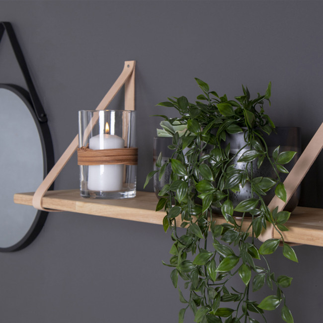 Forno – Etagère en bois et cuir 80x20 cm