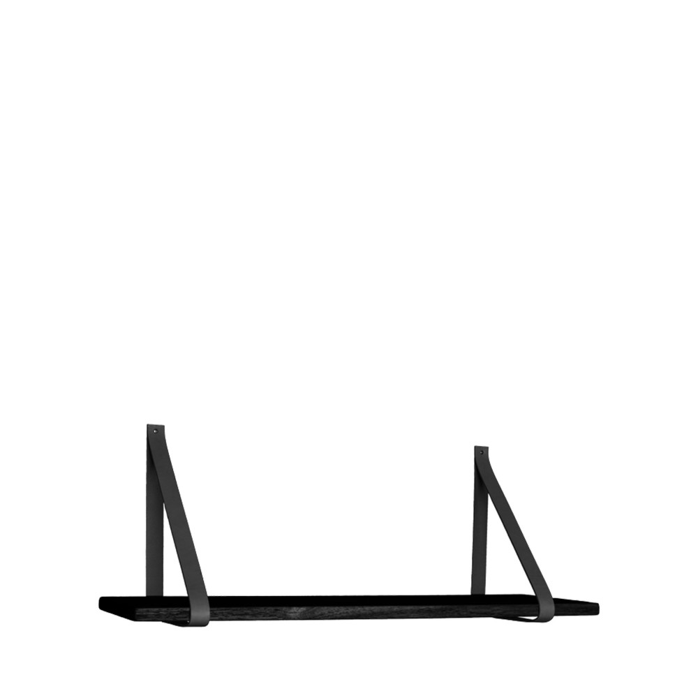 Forno - Etagère murale en bois et cuir 80x20 cm - Couleur - Noir