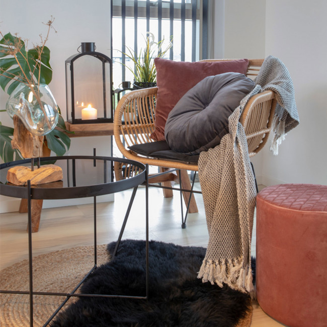 Trieste – Lot de 2 fauteuils aspect rotin et métal avec coussin