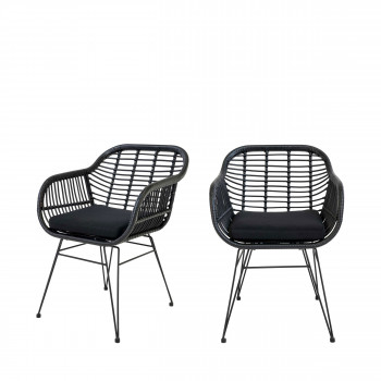 Trieste – Lot de 2 fauteuils aspect rotin et métal avec coussin