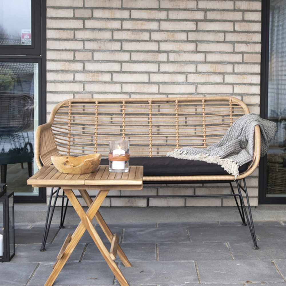 Banquette indoor/outdoor aspect rotin et métal avec coussin House