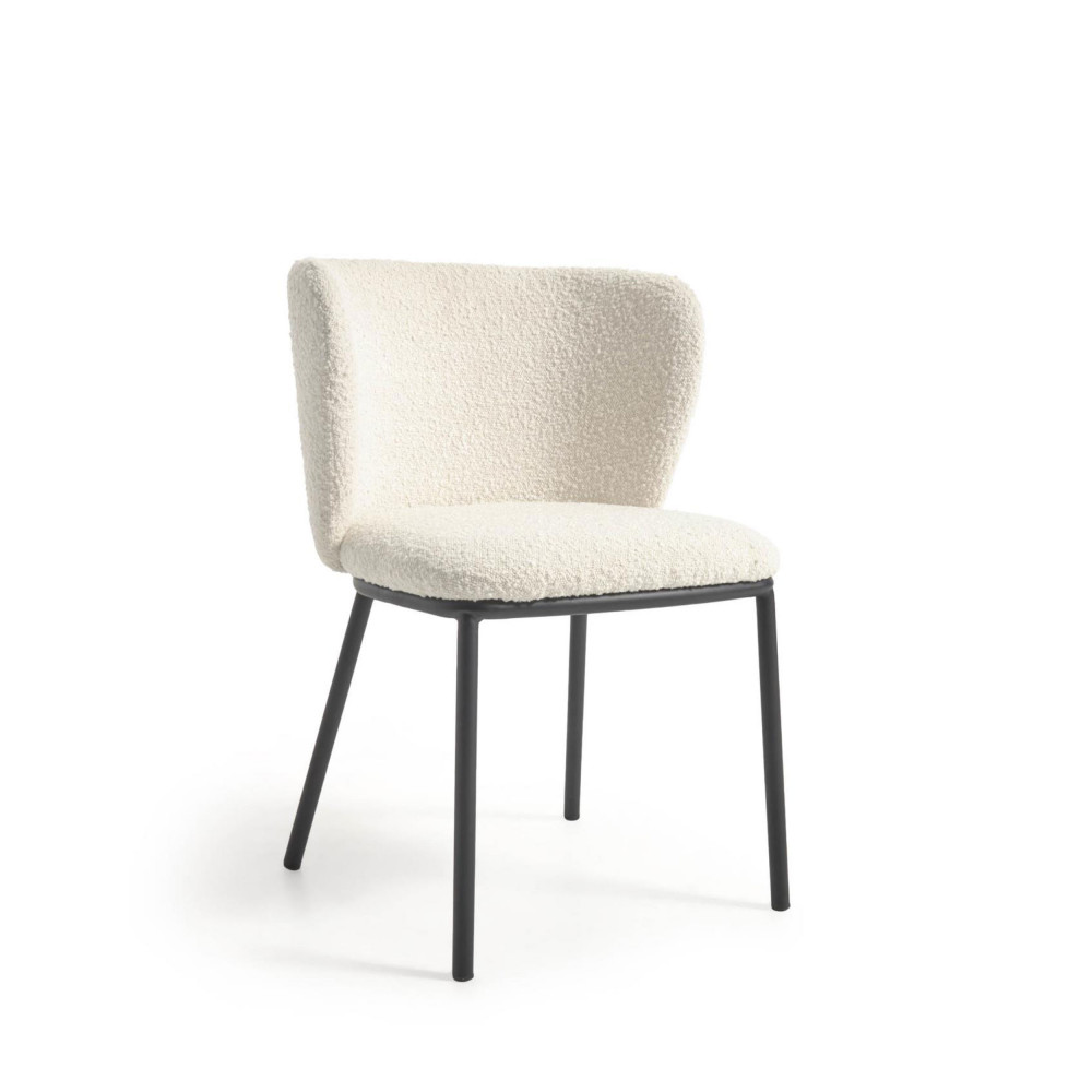 Ciselia - Lot de 2 chaises en tissu bouclette et métal - Couleur - Blanc