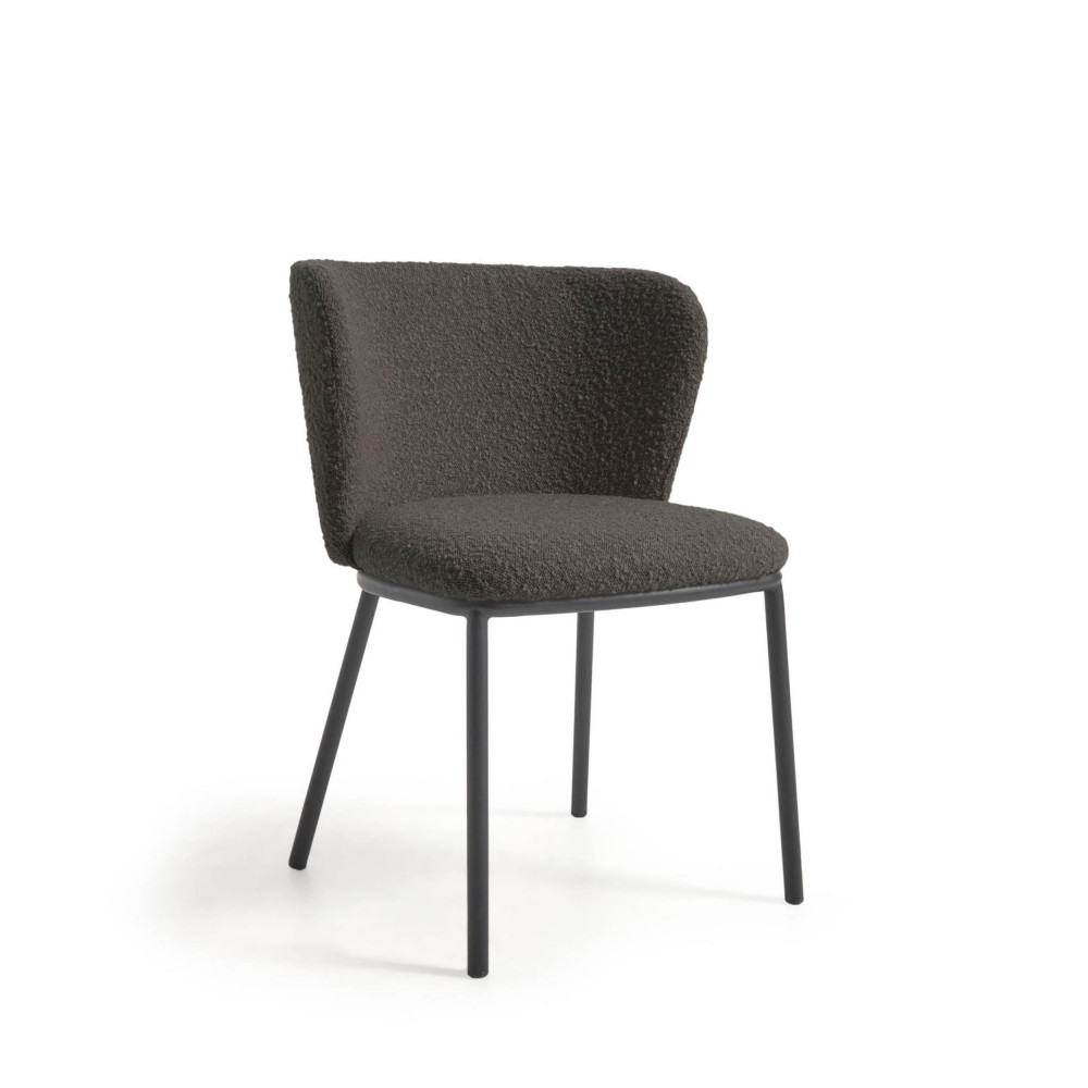 Ciselia - Lot de 2 chaises en tissu bouclette et métal - Couleur - Noir