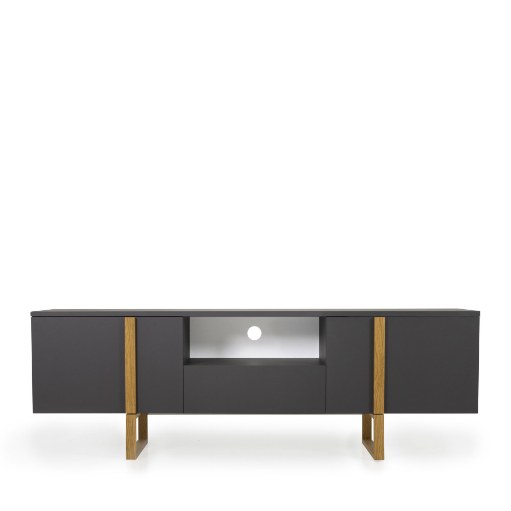 Birka - Meuble TV en bois 2 portes 1 tiroir L177cm - Couleur - Gris foncé