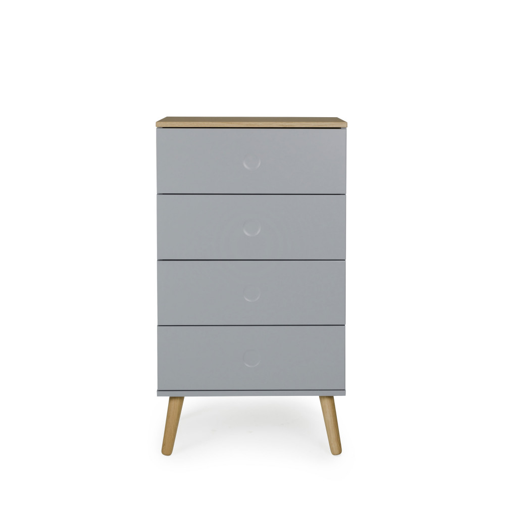 Dot - Petit meuble de rangement en bois 4 tiroirs H98cm - Couleur - Gris clair
