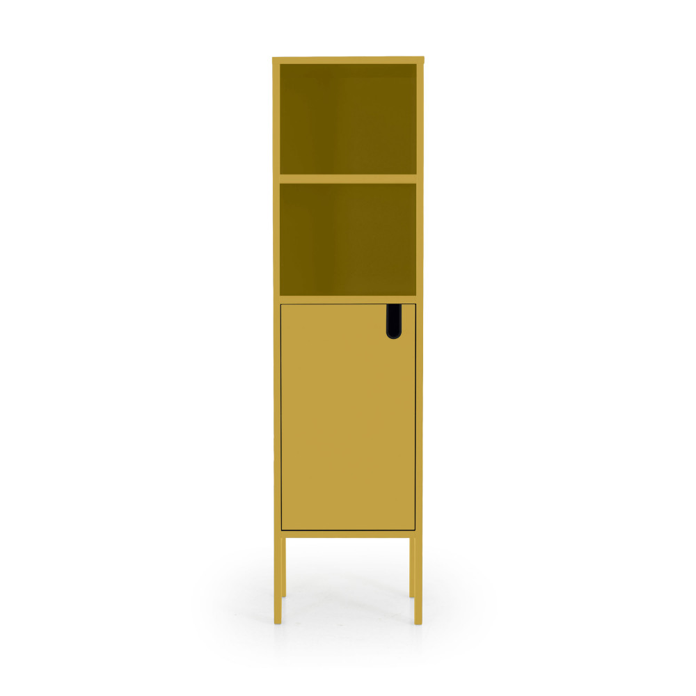 Uno - Colonne de rangement en bois 1 porte 2 niches H152cm - Couleur - Jaune moutarde