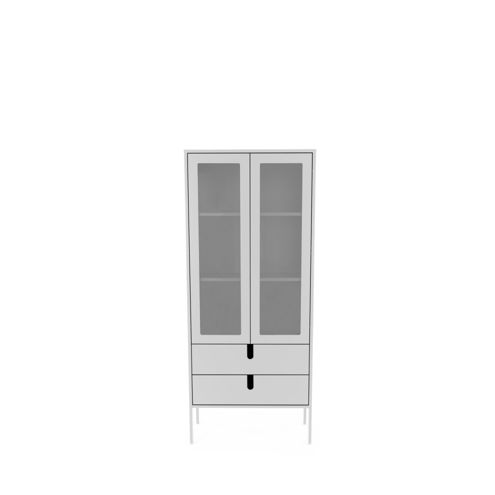 Uno - Vitrine en bois 2 portes 2 tiroirs H178cm - Couleur - Blanc